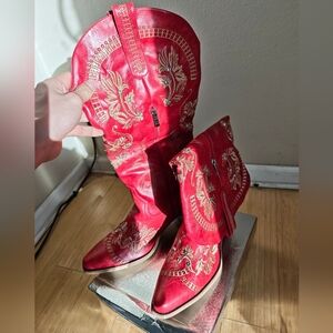 Embroidered Red Western Boots